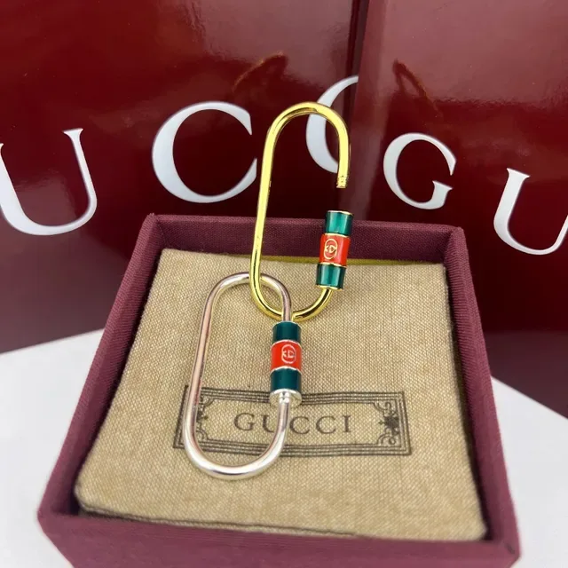 Gucci Carabiner Keychain Gold Red Enamel-Banded Bracelet 3