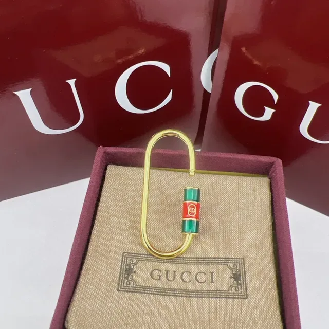 Gucci Carabiner Keychain Gold Red Enamel-Banded Bracelet 5