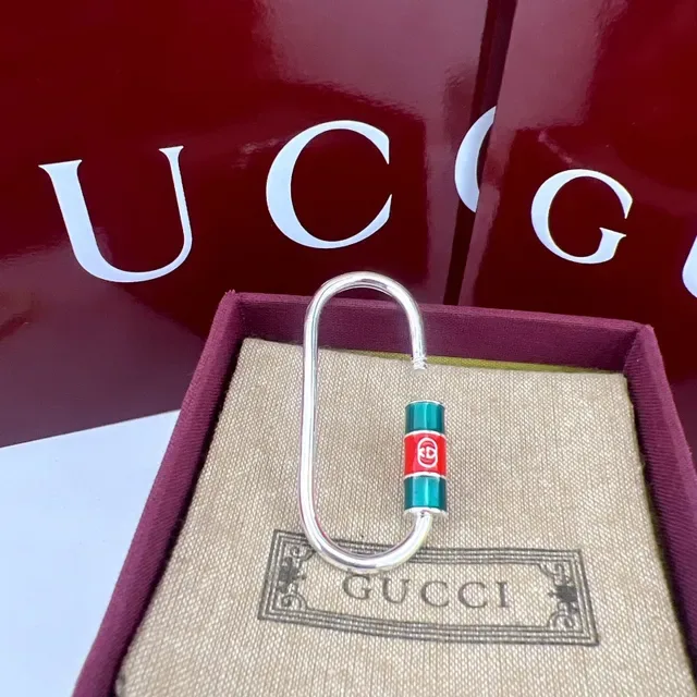 Gucci Carabiner Keychain Gold Red Enamel-Banded Bracelet 6