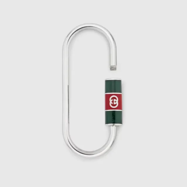 Gucci Carabiner Keychain Gold Red Enamel-Banded Bracelet 8