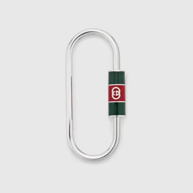 Gucci Carabiner Keychain Gold Red Enamel-Banded Bracelet 9