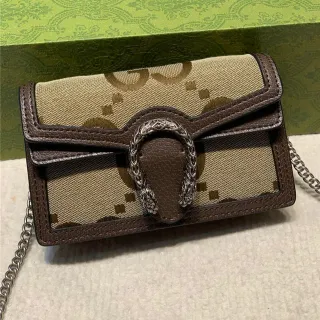 Gucci Dionysus Beige Brown Monogram Canvas Leather Trim Chain Bag