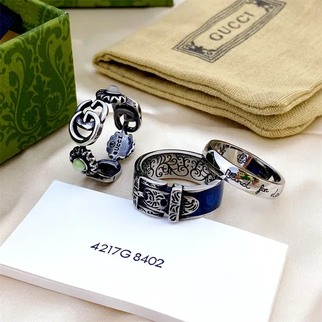 Gucci Dionysus Silver Green Wide Band Ornate Metalwork Ring 2