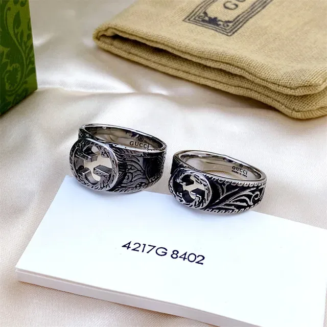 Gucci Dionysus Silver Green Wide Band Ornate Metalwork Ring 3