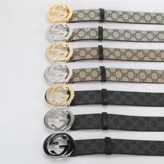 Gucci Double G Belt Beige and Black Monogram Canvas Leather Belt