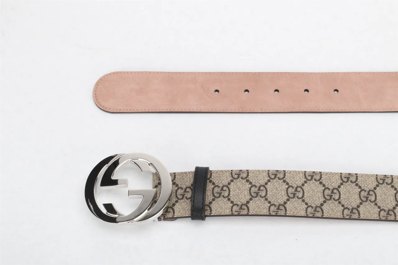 Gucci Double G Belt Beige and Black Monogram Canvas Leather Belt 2