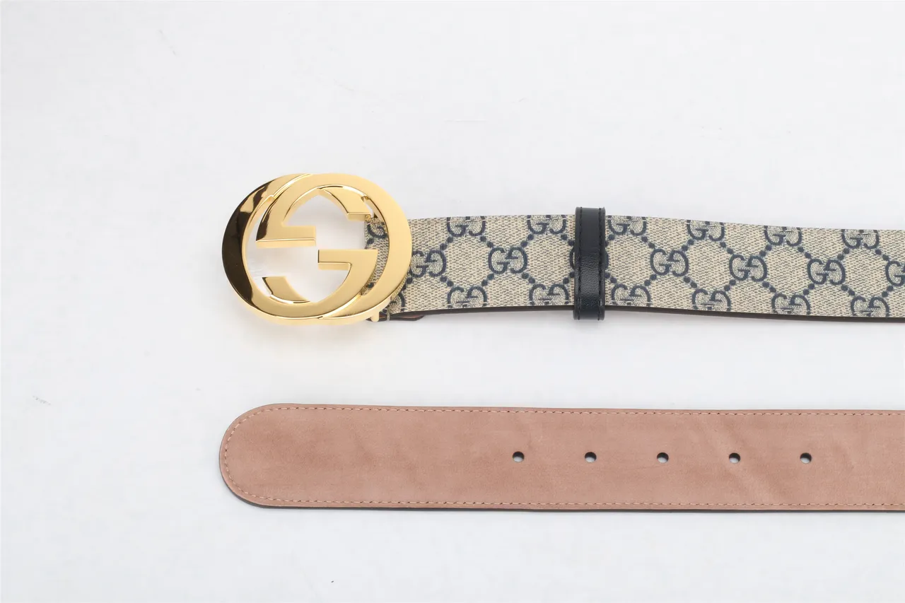 Gucci Double G Belt Beige and Black Monogram Canvas Leather Belt 5