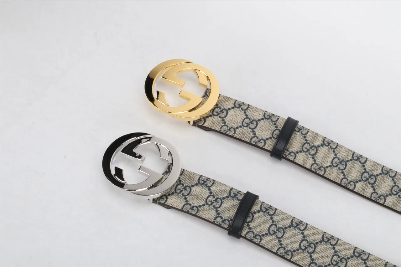 Gucci Double G Belt Beige and Black Monogram Canvas Leather Belt 10