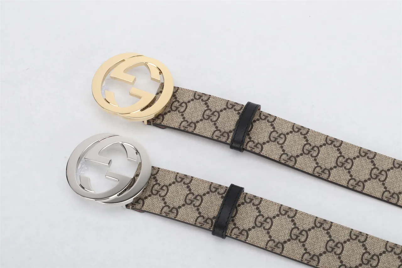 Gucci Double G Belt Beige and Black Monogram Canvas Leather Belt 12