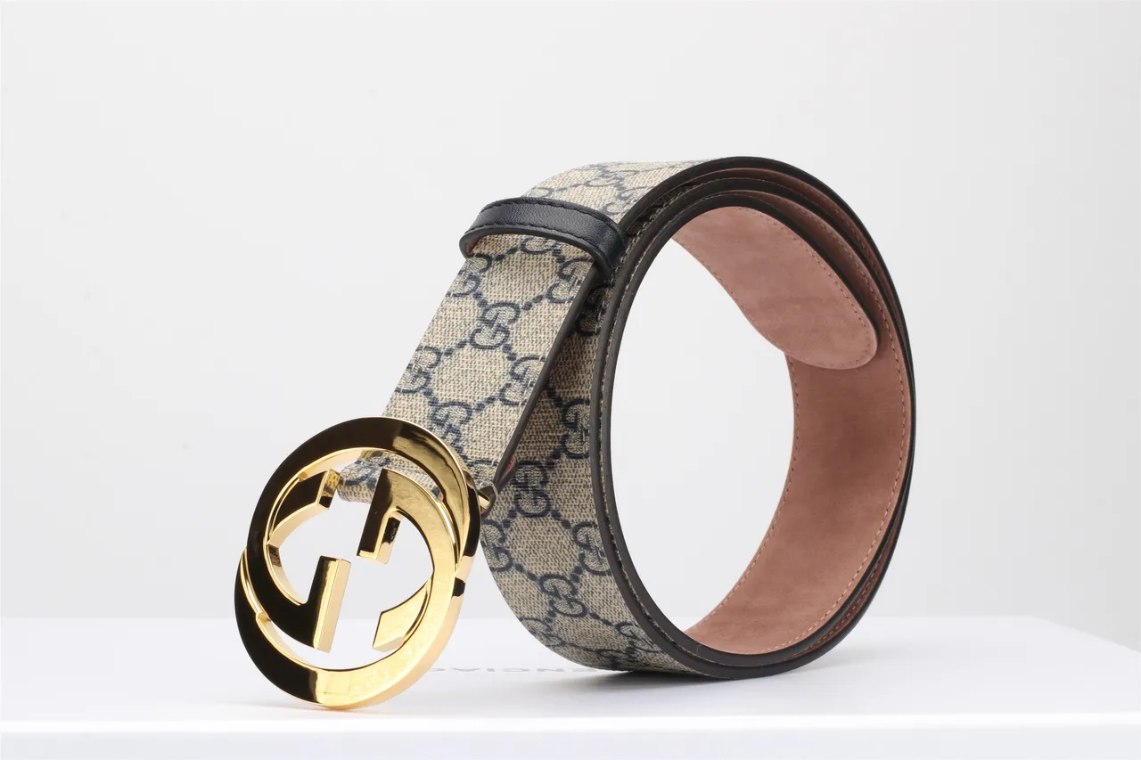 Gucci Double G Belt Beige and Black Monogram Canvas Leather Belt 14