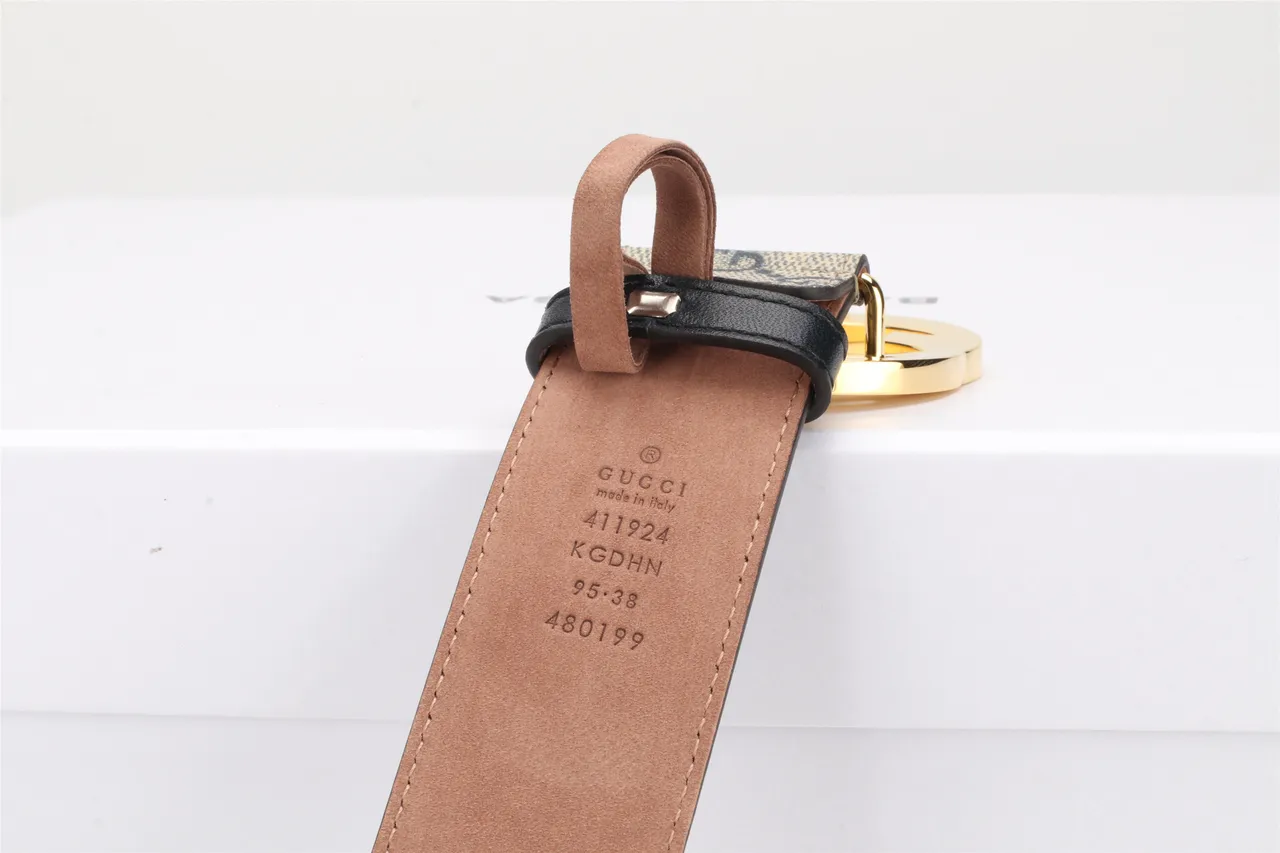 Gucci Double G Belt Beige and Black Monogram Canvas Leather Belt 15