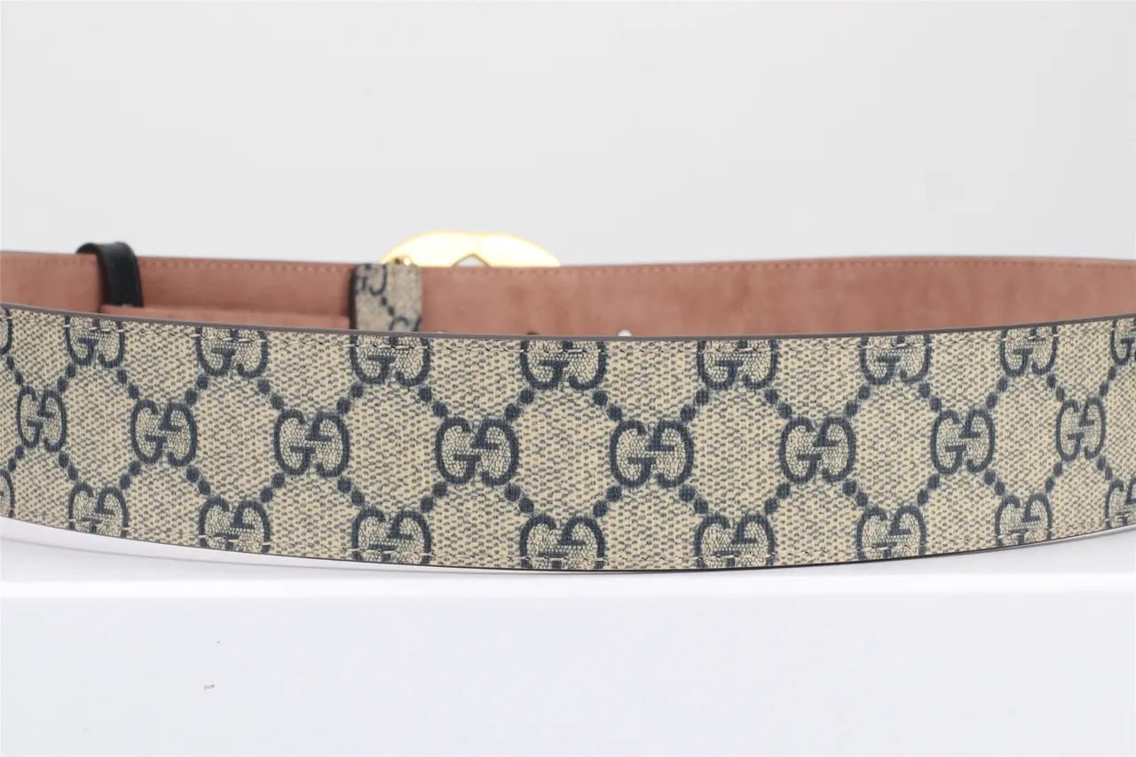 Gucci Double G Belt Beige and Black Monogram Canvas Leather Belt 17
