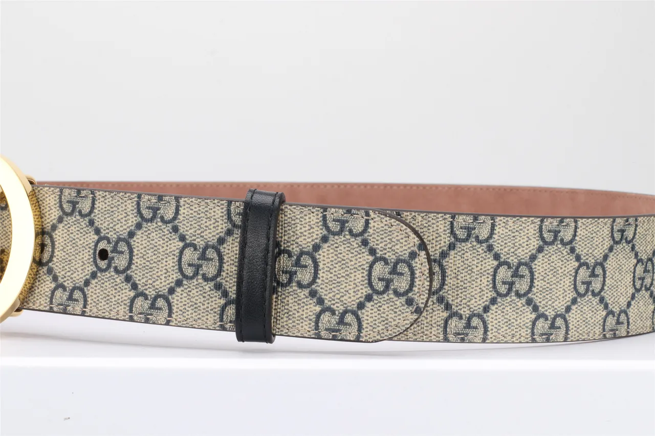 Gucci Double G Belt Beige and Black Monogram Canvas Leather Belt 18