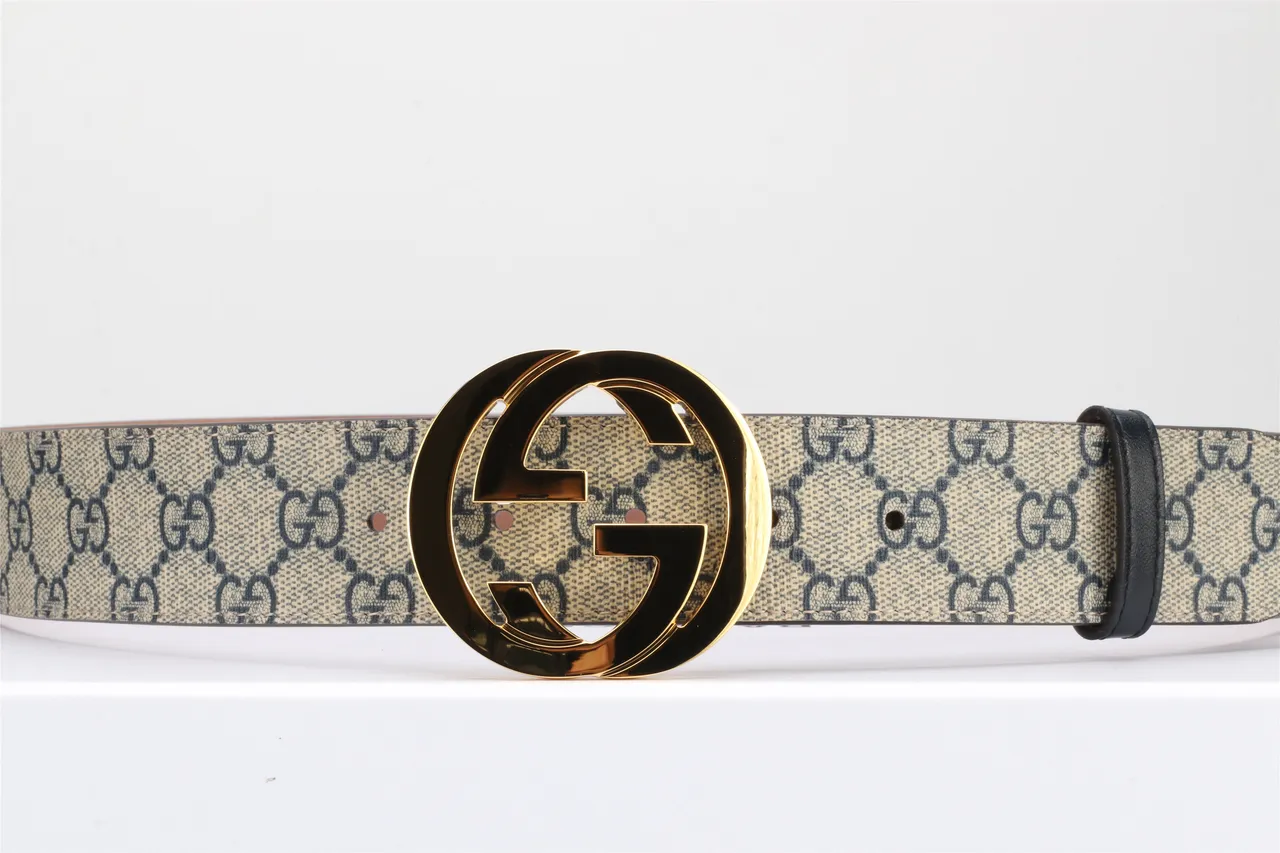 Gucci Double G Belt Beige and Black Monogram Canvas Leather Belt 19
