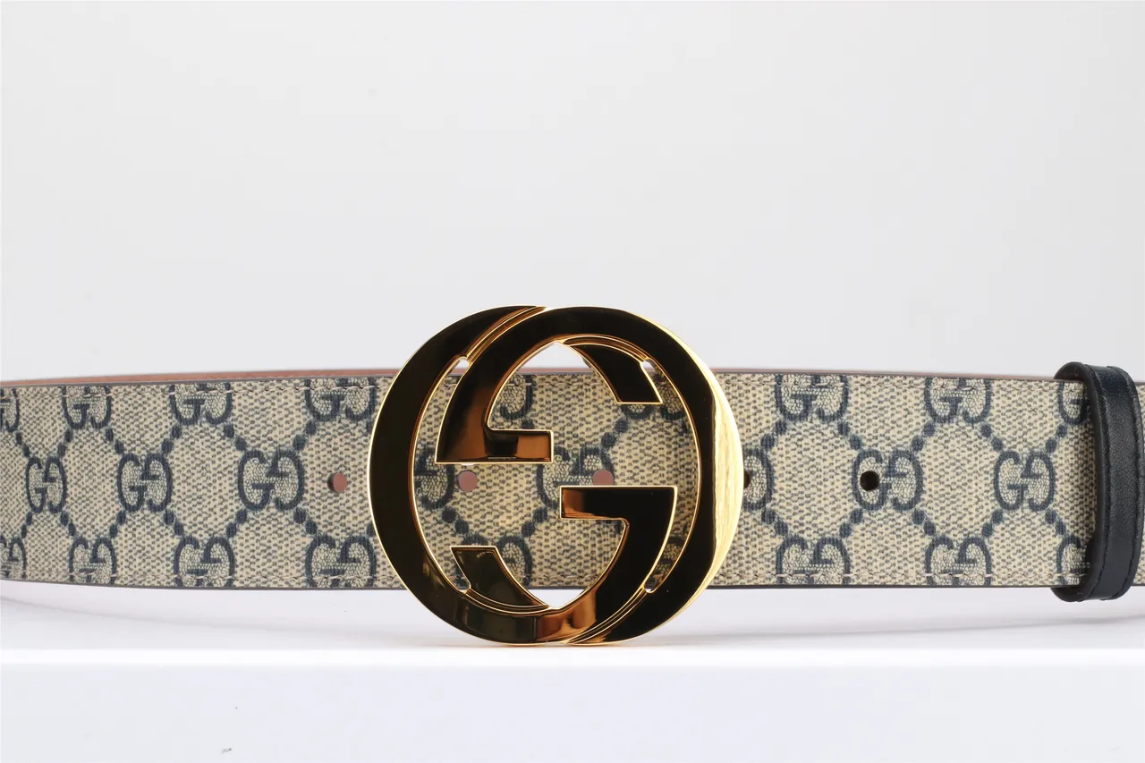 Gucci Double G Belt Beige and Black Monogram Canvas Leather Belt 20