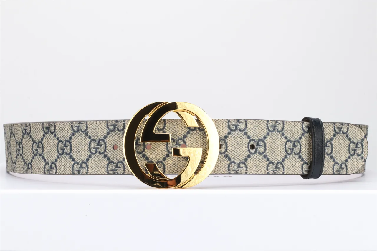 Gucci Double G Belt Beige and Black Monogram Canvas Leather Belt 21