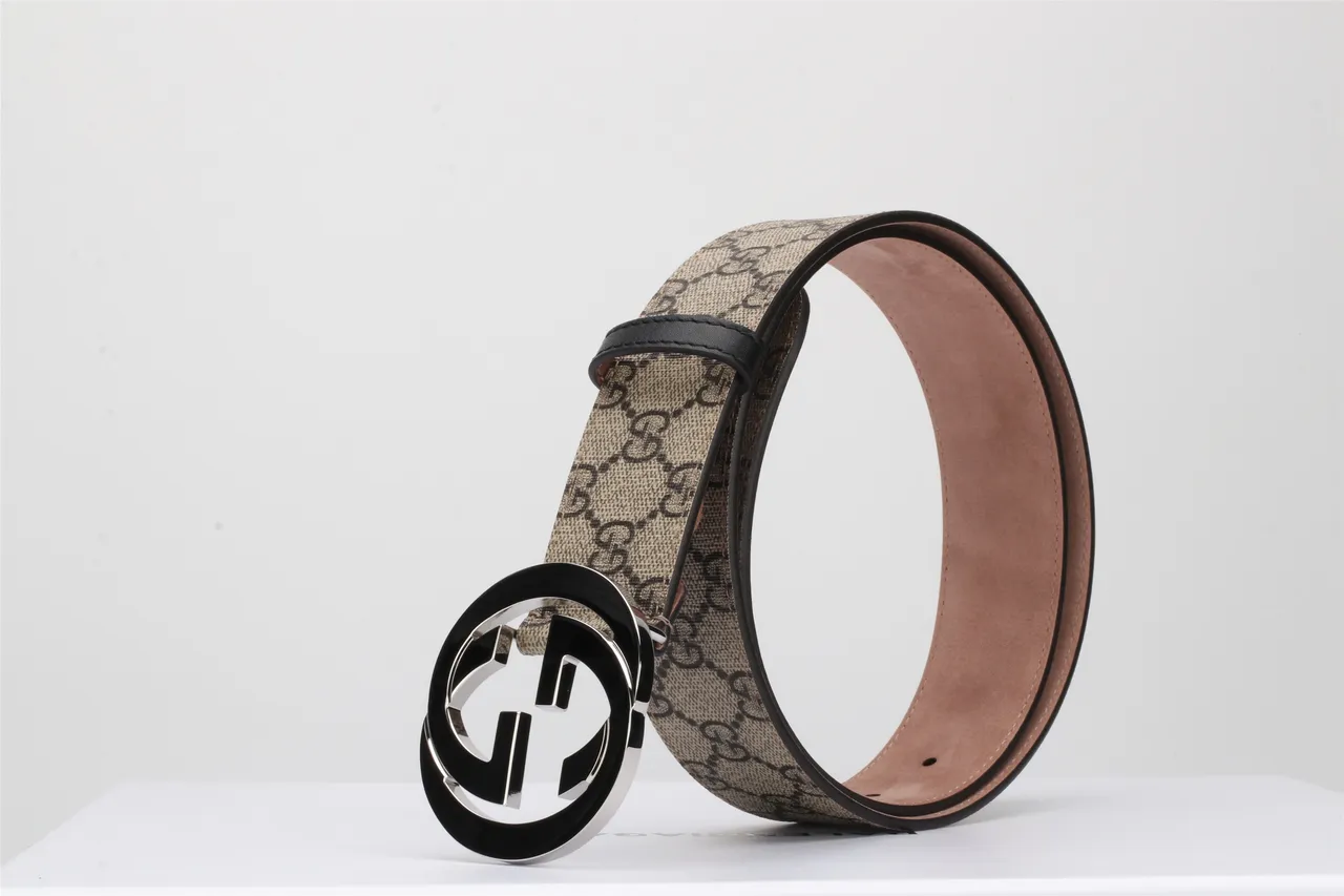 Gucci Double G Belt Beige and Black Monogram Canvas Leather Belt 23