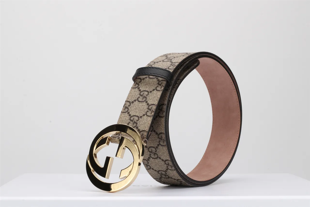 Gucci Double G Belt Beige and Black Monogram Canvas Leather Belt 24
