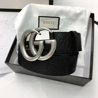 Gucci Double G Belt Black Embossed GG Leather Belt