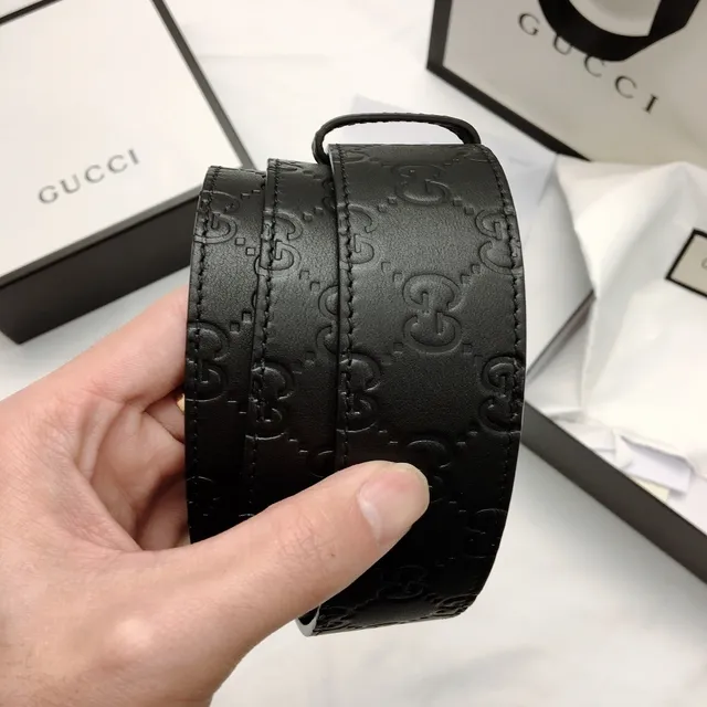 Gucci Double G Belt Black Embossed GG Leather Belt 2