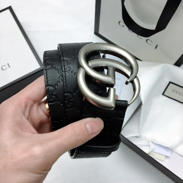 Gucci Double G Belt Black Embossed GG Leather Belt 3