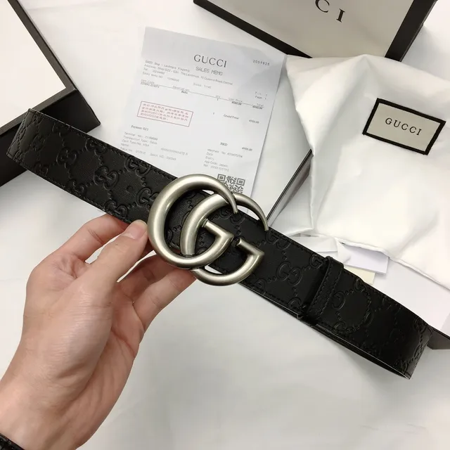 Gucci Double G Belt Black Embossed GG Leather Belt 5