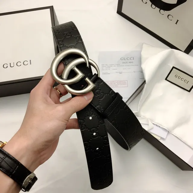 Gucci Double G Belt Black Embossed GG Leather Belt 6