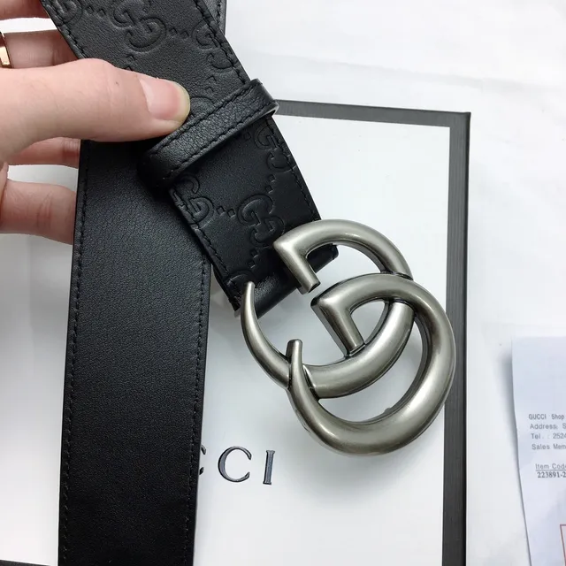 Gucci Double G Belt Black Embossed GG Leather Belt 8