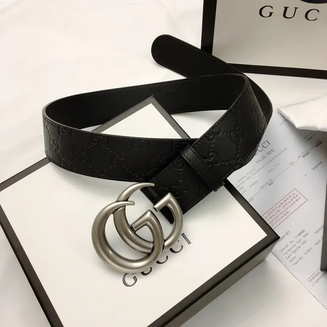 Gucci Double G Belt Black Embossed GG Leather Belt 9
