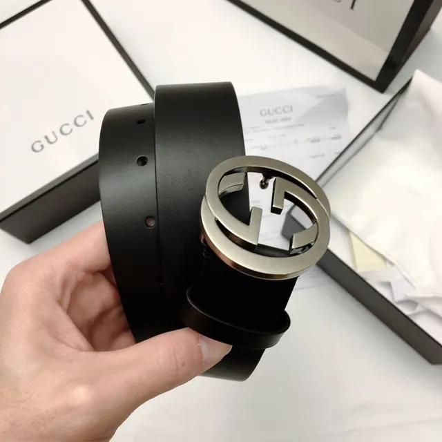 Gucci Double G Belt Black Silver Interlocking Buckle Smooth Leather Belt 3