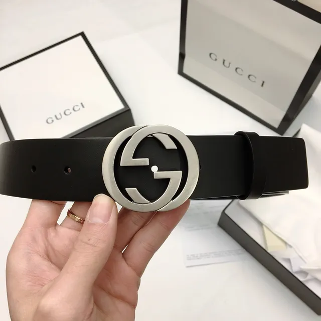 Gucci Double G Belt Black Silver Interlocking Buckle Smooth Leather Belt 4