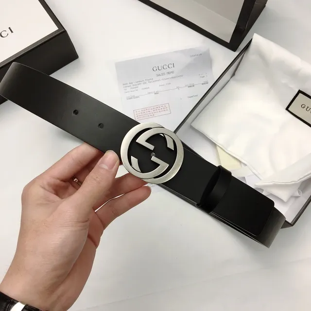 Gucci Double G Belt Black Silver Interlocking Buckle Smooth Leather Belt 5