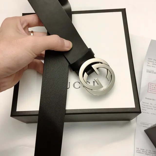 Gucci Double G Belt Black Silver Interlocking Buckle Smooth Leather Belt 8