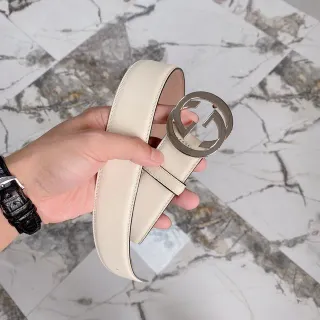 Gucci Double G ক্রিম লেদার বেল্ট
