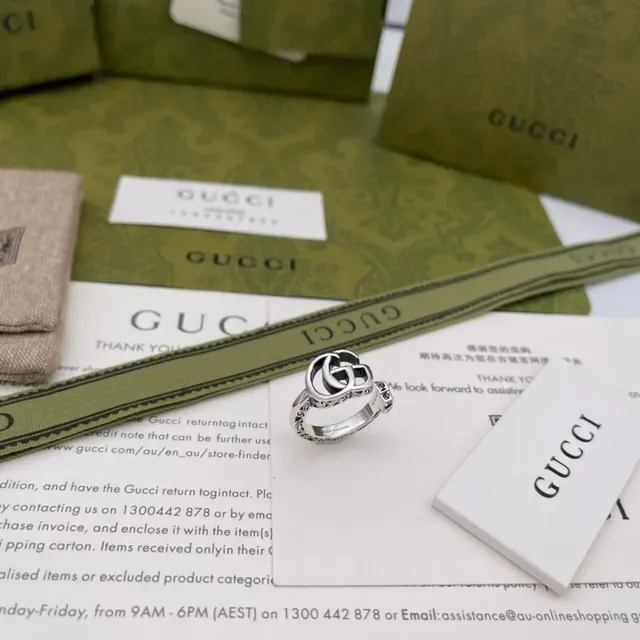 Gucci Double G Interlocking Logo Silver Ring 7