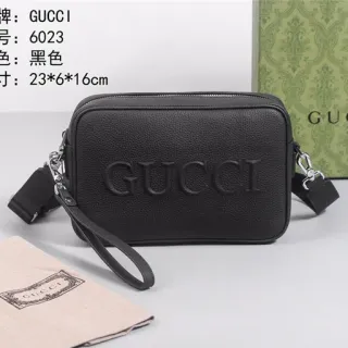 Gucci Embossed Logo Black Pebbled Leather Crossbody Bag