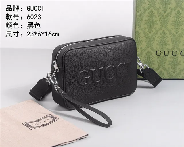 Gucci Embossed Logo Bolsa Cruzada Couro Preto Texturizado 8