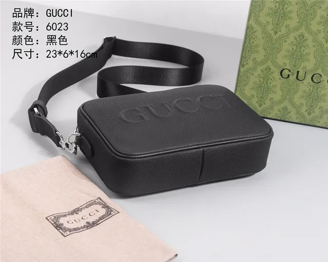 Gucci Embossed Logo Bolsa Cruzada Couro Preto Texturizado 9
