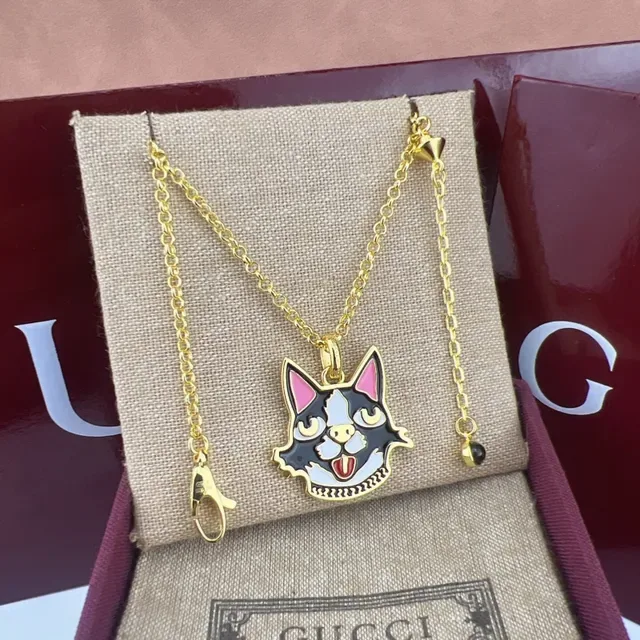 Gucci Enamel Cat Pendant Silver-Tone Chain Necklace 7