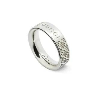 Gucci Engraved Logo and Pixel Pattern Silver Ring