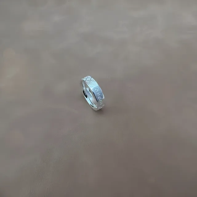 Gucci Engraved Logo and Pixel Pattern Silver Ring 4