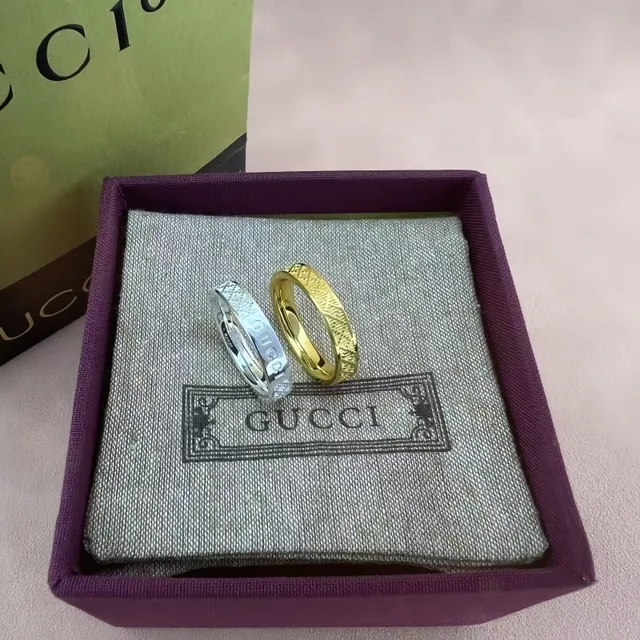 Gucci Engraved Logo and Pixel Pattern Silver Ring 6