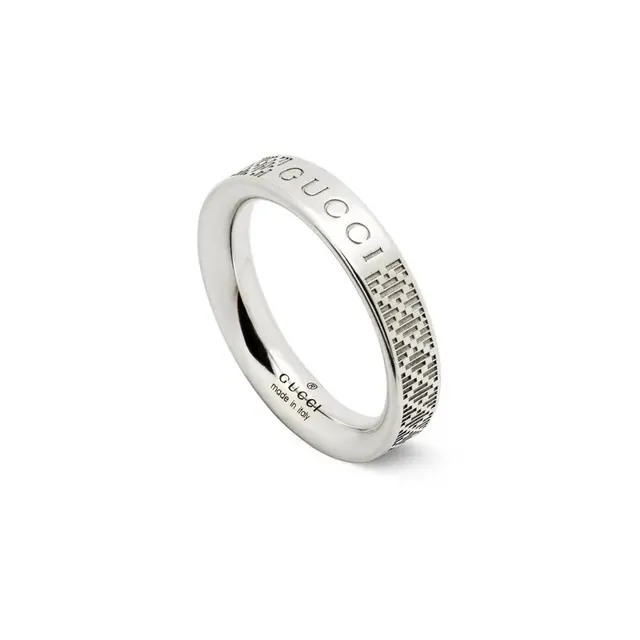 Gucci Engraved Logo and Pixel Pattern Silver Ring 9