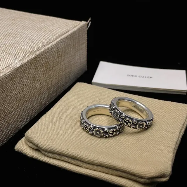 Gucci Floral and Interlocking G Oxidized Silver Ring 6