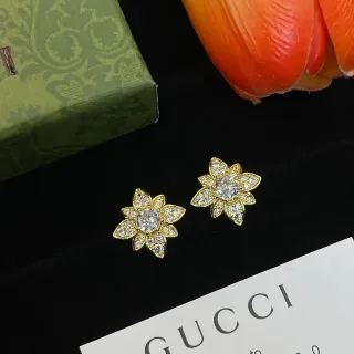 Gucci Floral Pavé Crystal Gold-Tone Stud Earrings