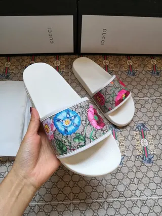 Gucci Floral Print GG Canvas Slide Slippers 6