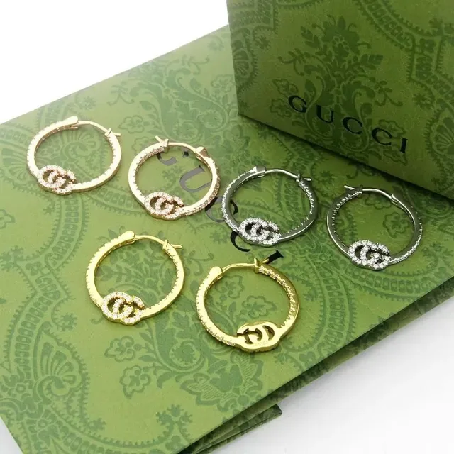 Gucci GC Running Pavé Interlocking GG Hoop Earrings 9