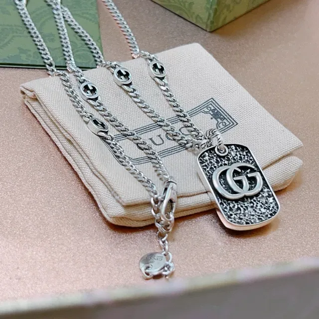 Gucci GG Dog Tag Silver Curb Chain Necklace 7