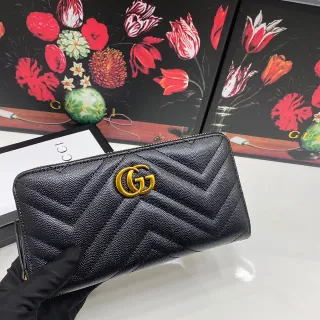 Gucci GG Marmont Black Chevron-Quilted Long Wallet