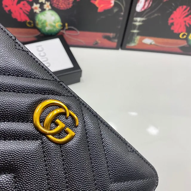 Gucci GG Marmont Black Chevron-Quilted Long Wallet 4